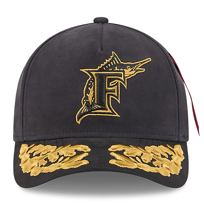 Casquette ajustable A-Frame 9FORTY noire des Florida Marlins de New Era x Alpha Industries pour homme
