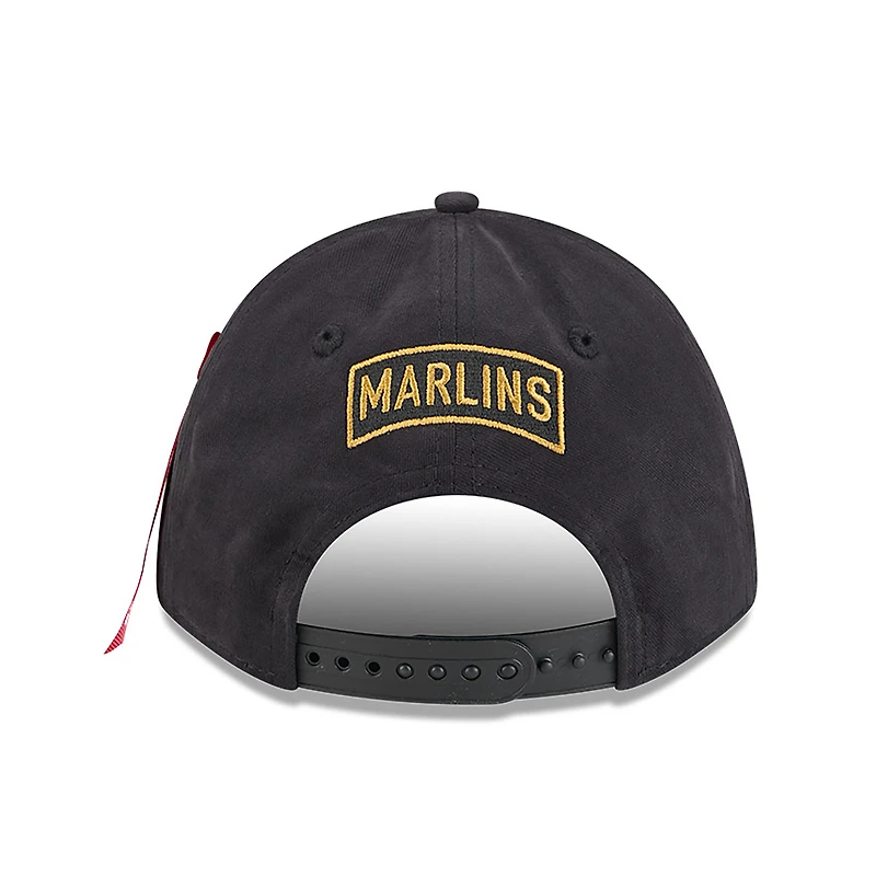 Casquette ajustable A-Frame 9FORTY noire des Florida Marlins de New Era x Alpha Industries pour homme