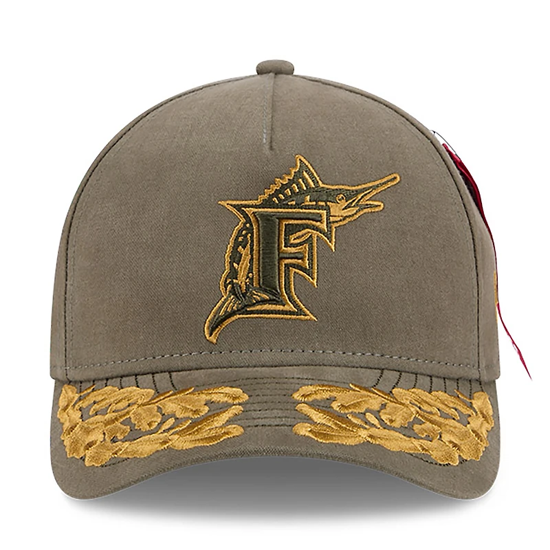 Men's New Era x Alpha Industries  Olive Florida Marlins A-Frame 9FORTY Adjustable Hat