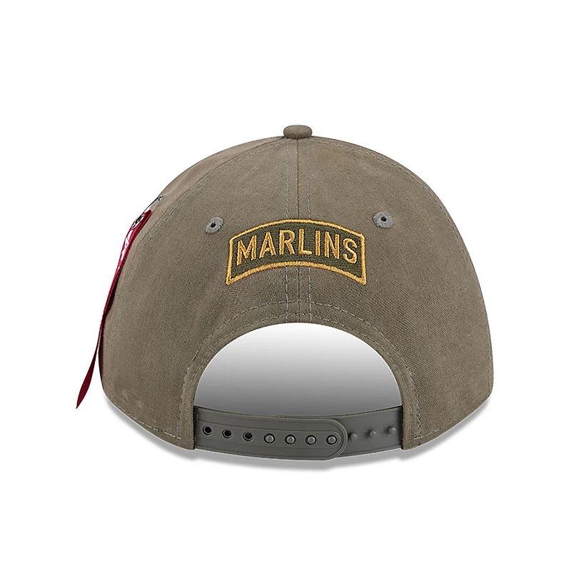 Men's New Era x Alpha Industries  Olive Florida Marlins A-Frame 9FORTY Adjustable Hat