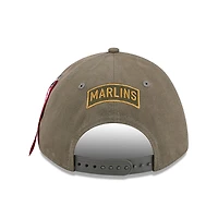 Men's New Era x Alpha Industries  Olive Florida Marlins A-Frame 9FORTY Adjustable Hat