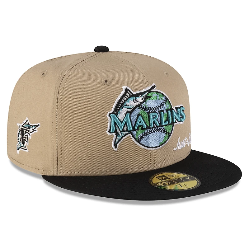 Men's New Era x Just Don Light Beige/ Black Florida Marlins Earth Day 59FIFTY Fitted Hat