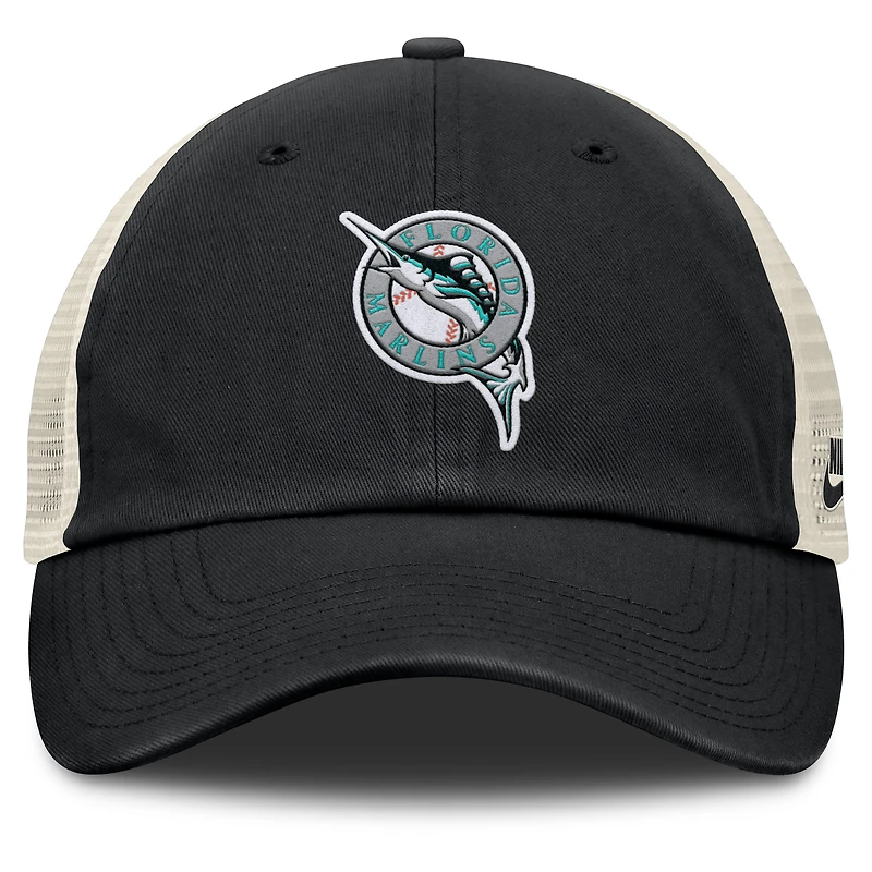 Casquette ajustable Nike noire/naturelle pour homme Florida Marlins Cooperstown Collection Club Trucker