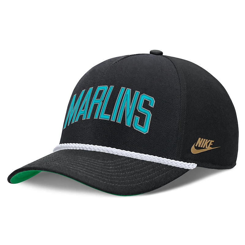 Men's Nike Black Florida Marlins Cooperstown Collection Rise Adjustable Hat