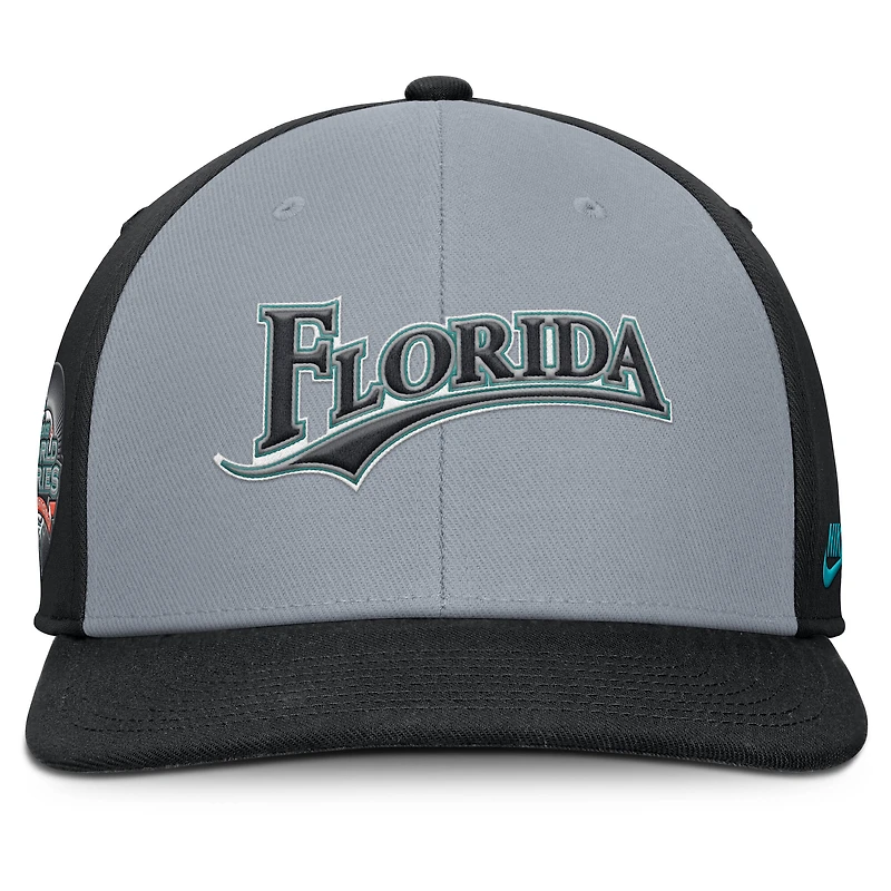 Men's Nike Gray/Black Florida Marlins Cooperstown Collection Pro Performance Snapback Hat