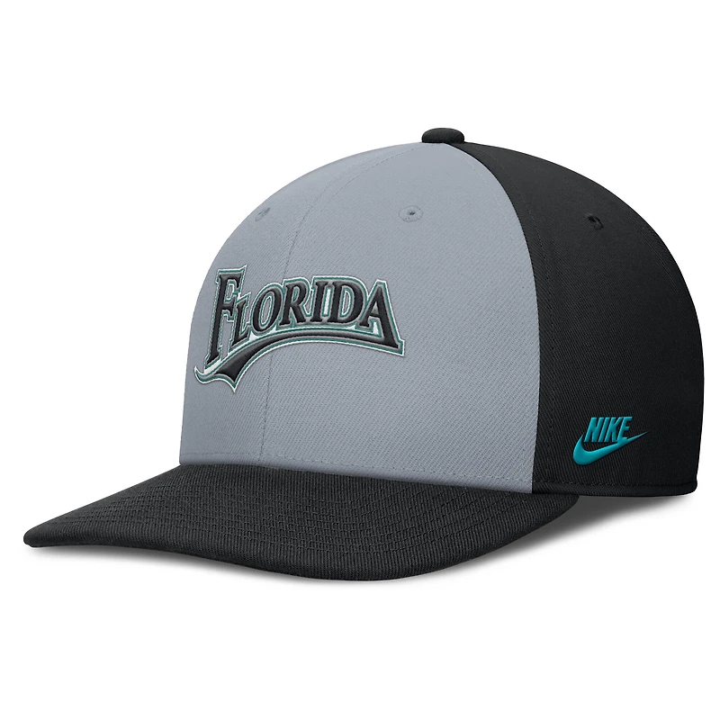 Men's Nike Gray/Black Florida Marlins Cooperstown Collection Pro Performance Snapback Hat