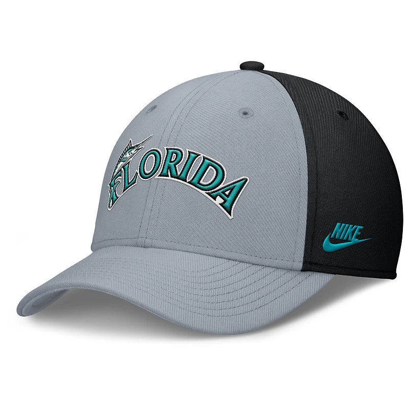 Men's Nike Gray/Black Florida Marlins Rise Swoosh Performance Flex Hat