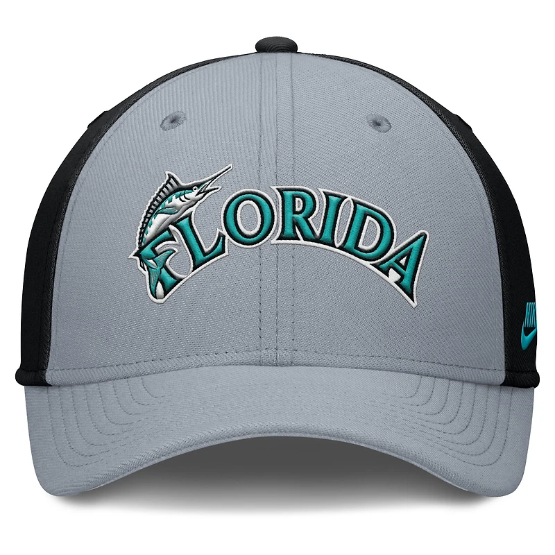 Casquette Nike Performance Flex grise/noire Florida Marlins Rise Swoosh pour homme