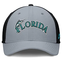 Casquette Nike Performance Flex grise/noire Florida Marlins Rise Swoosh pour homme