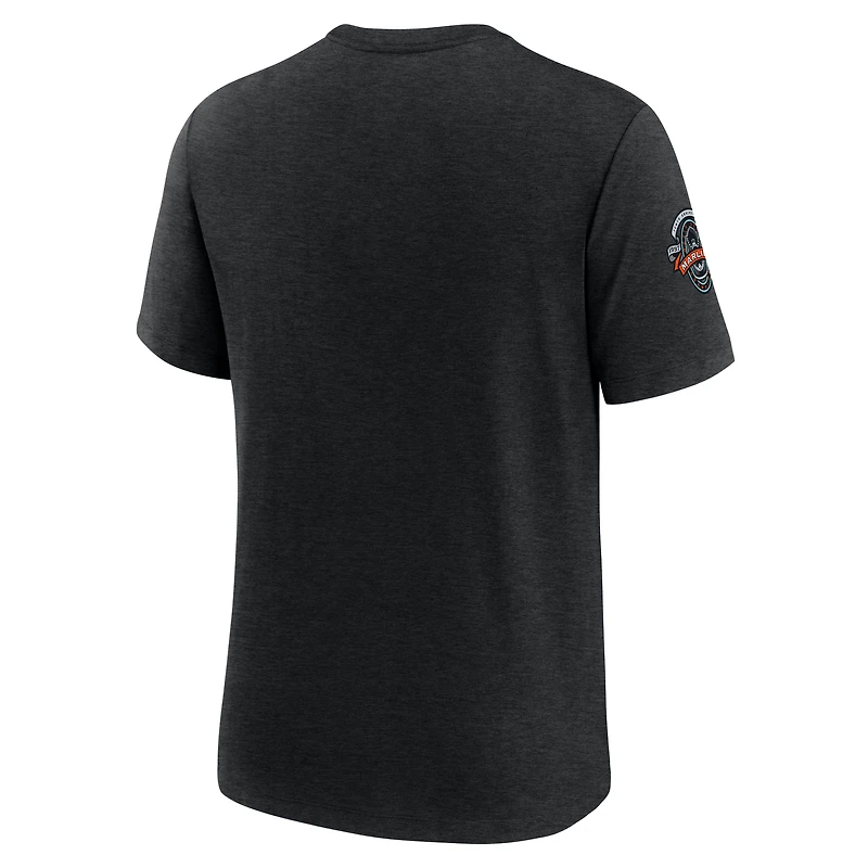 T-shirt Nike noir chiné pour homme, collection Cooperstown Eras Tri-Blend des Florida Marlins