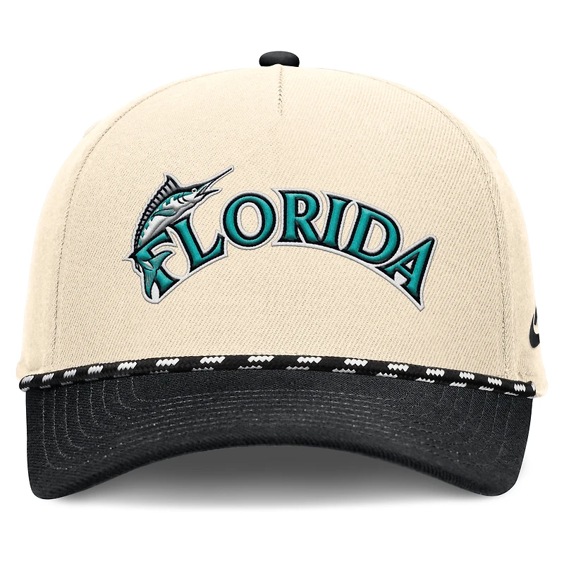 Men's Nike Natural/Black Florida Marlins Cooperstown Collection Rise Adjustable Hat