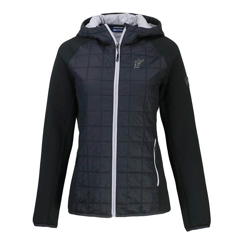 Women's Cutter & Buck Black Florida Marlins Cooperstown Collection Rainier Primaloft Eco Full-Zip Hybrid Jacket