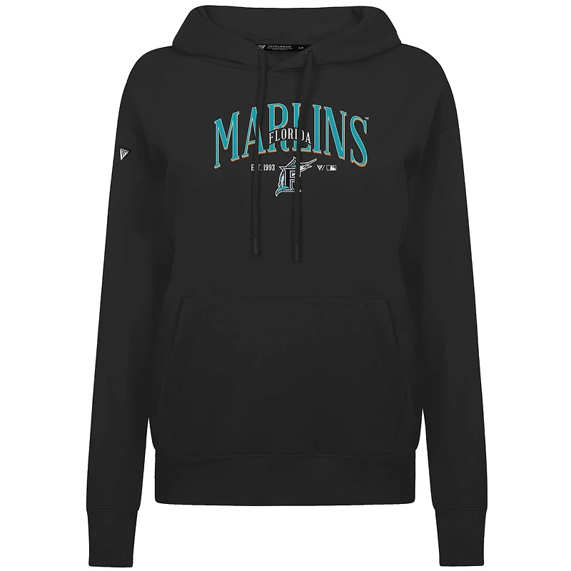 Women's Levelwear Black Florida Marlins  Adorn Throwback Spellout Pullover Hoodie