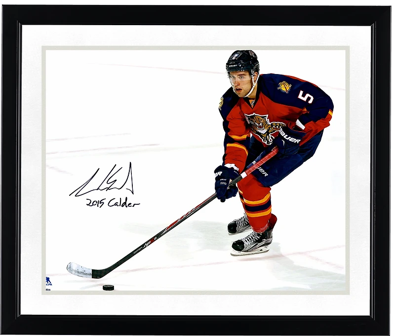 Aaron Ekblad Florida Panthers Autographed 16" x 20" Red Jersey Skating Photograph with "2015 Calder" Inscription