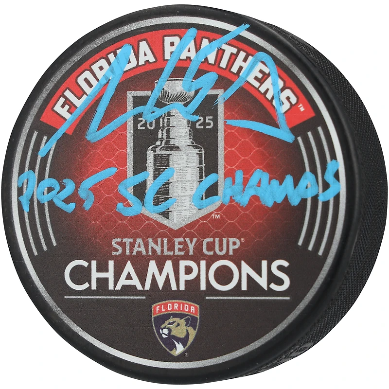 Aaron Ekblad Florida Panthers Autographed 2025 Stanley Cup Champions Hockey Puck with "2025 SC Champs" Inscription