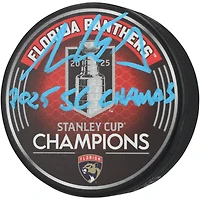 Aaron Ekblad Florida Panthers Autographed 2025 Stanley Cup Champions Hockey Puck with "2025 SC Champs" Inscription