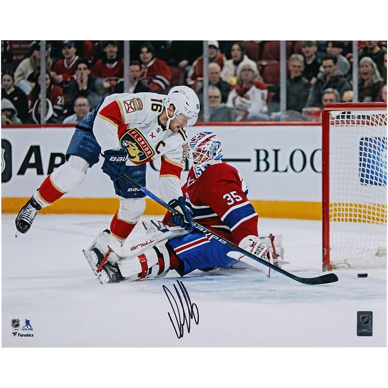 Aleksander Barkov Florida Panthers Autographed 16" x 20" White Jersey Scoring Goal Photograph