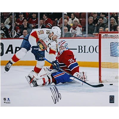 Aleksander Barkov Florida Panthers Autographed 16" x 20" White Jersey Scoring Goal Photograph