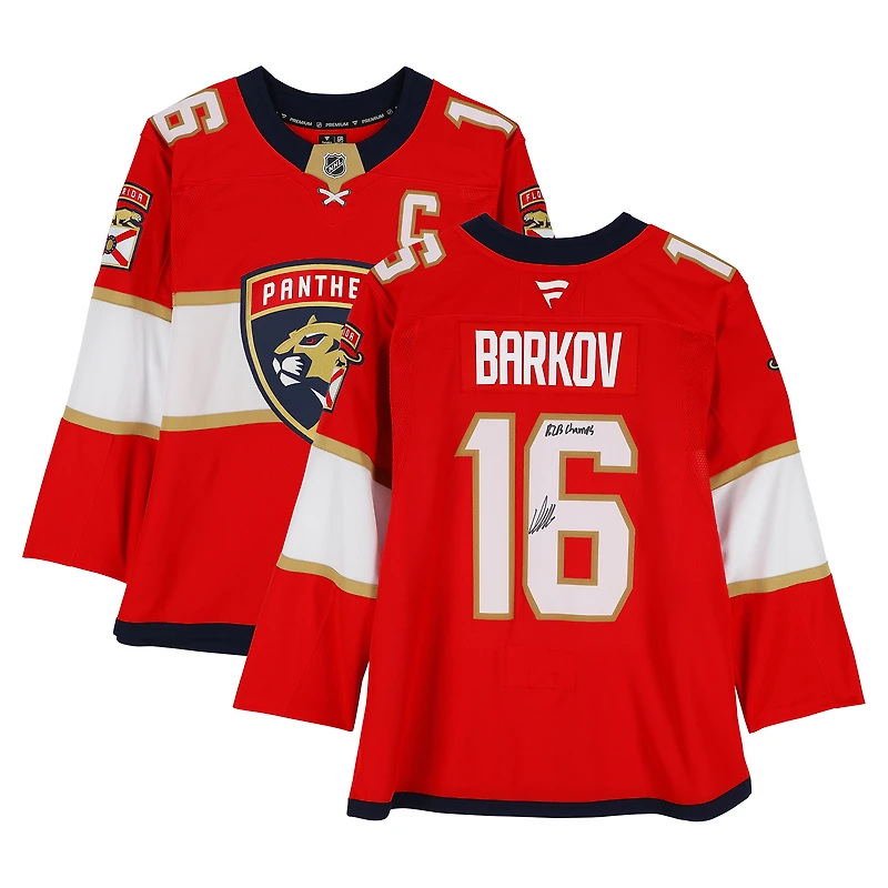 Aleksander Barkov Florida Panthers Autographed Red Fanatics Premium Jersey with "B2B Champs" Inscription