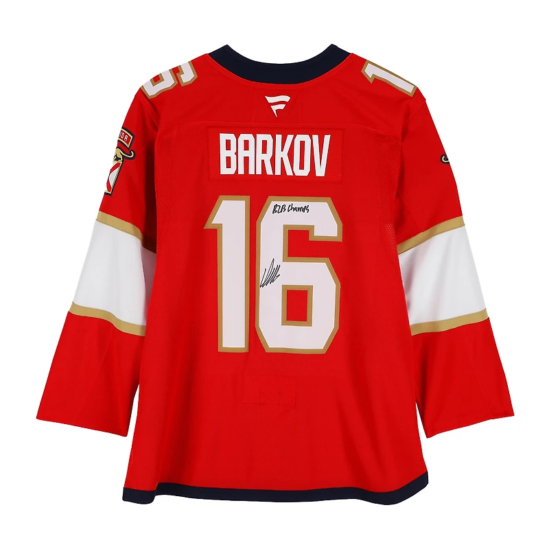 Aleksander Barkov Florida Panthers Autographed Red Fanatics Premium Jersey with "B2B Champs" Inscription