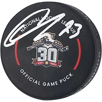 Rondelle de match officielle autographiée par Carter Verhaeghe pour le 30e anniversaire des Panthers de la Floride 2023-24