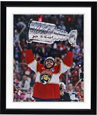 Carter Verhaeghe Florida Panthers Autographed 2024 Stanley Cup Champions 16" x 20" Raising Cup Photograph with "2024 SC Champs" Inscription