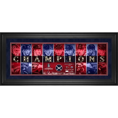 Florida Panthers 2025 Stanley Cup Champions Framed 10" x 30" Champions Panoramic with a Piece of Game-Used Net from the 2025 Stanley Cup Final - Limited Edition of 250