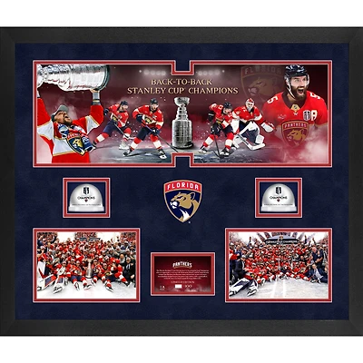 Panthères de la Floride, champions de la Coupe Stanley 2025, collage encadré de 3 photos (20'' x 24'') avec deux glaces utilisées lors des finales de la Coupe Stanley 2024 et 2025 - Édition limitée à 100 exemplaires