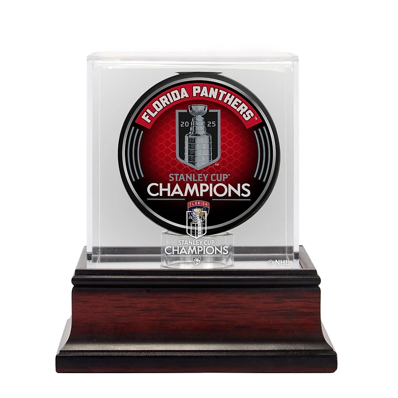 Vitrine de présentation du logo de la rondelle de hockey en acajou des Panthers de la Floride, champions de la Coupe Stanley 2025