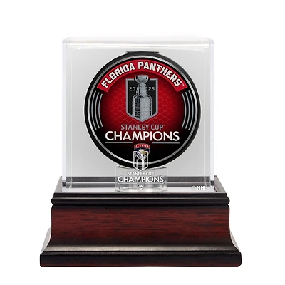 Vitrine de présentation du logo de la rondelle de hockey en acajou des Panthers de la Floride, champions de la Coupe Stanley 2025
