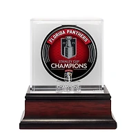 Vitrine de présentation du logo de la rondelle de hockey en acajou des Panthers de la Floride, champions de la Coupe Stanley 2025