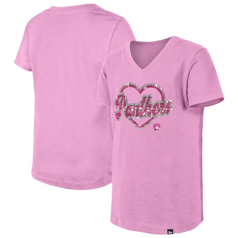 Girl's Youth New Era Pink Florida Panthers Flip Sequin V-Neck T-Shirt