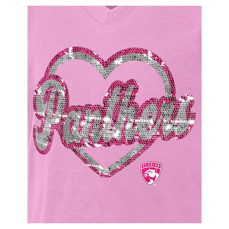 T-shirt à col en V sequins roses pour fille New Era Florida Panthers