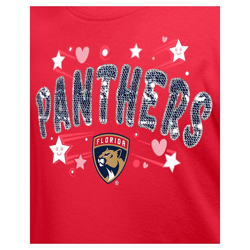 Girl's Youth New Era  Red Florida Panthers Flip Sequin T-Shirt