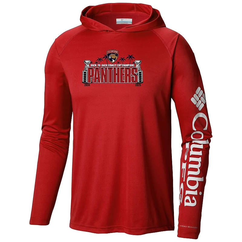Men's Columbia  Red Florida Panthers Back2Back Champs Omni-Shade Raglan Pullover Hoodie