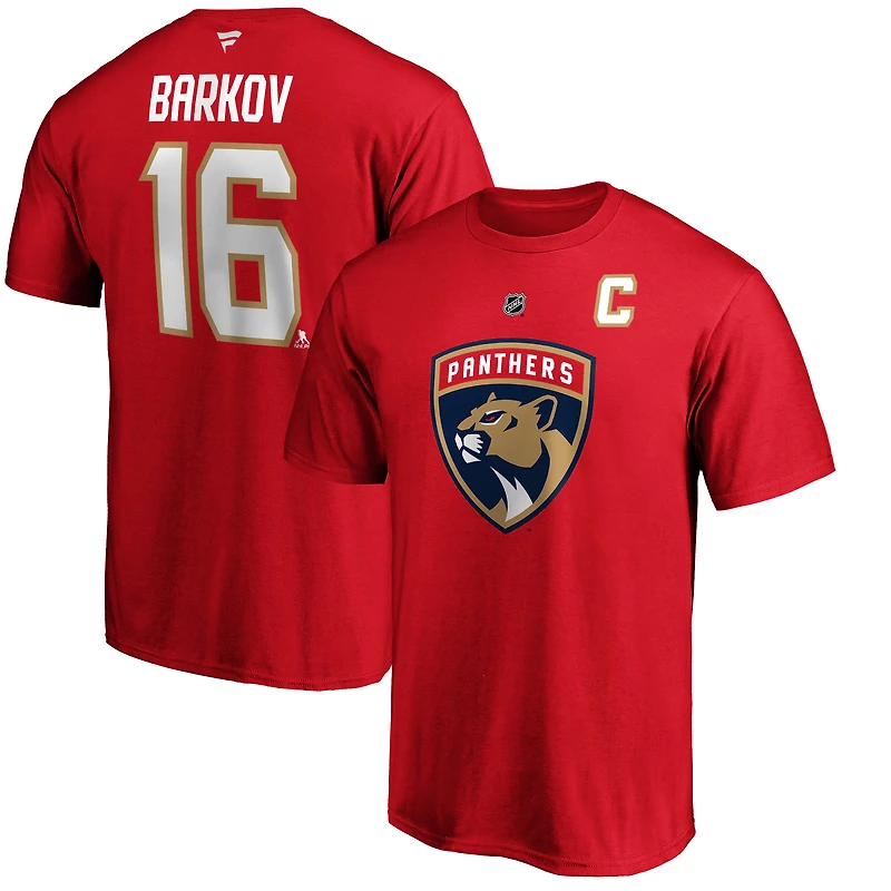 T-shirt authentique pour homme Aleksander Barkov, Panthers de la Floride, rouge, avec nom et numéro superposés