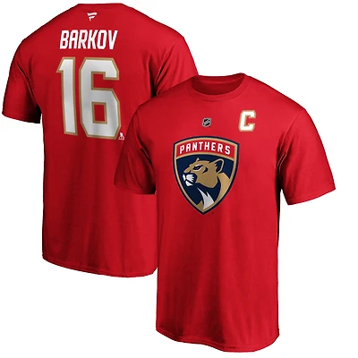 T-shirt rouge authentique pour homme Aleksander Barkov avec nom et numéro de l'équipe des Florida Panthers