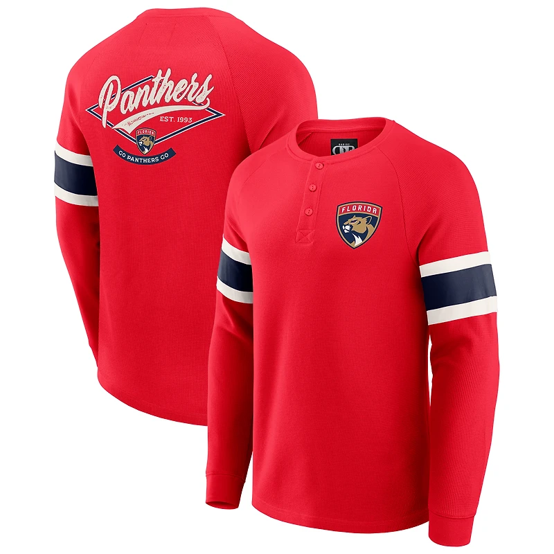 Men's Darius Rucker Collection by Fanatics Red Florida Panthers Waffle-Knit Raglan Long Sleeve Henley T-Shirt