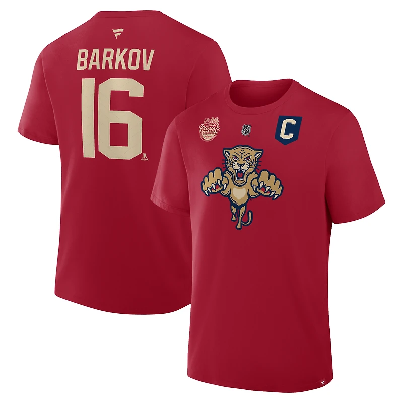 Men's Fanatics Aleksander Barkov Red Florida Panthers 2026 NHL Winter Classic Authentic Stack Name & Number T-Shirt