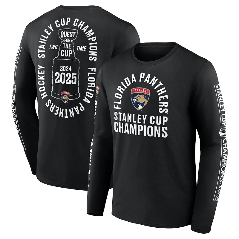 T-shirt à manches longues noir Fanatics pour homme, Panthers de la Floride, doubles champions Coupe Stanley, Conquest