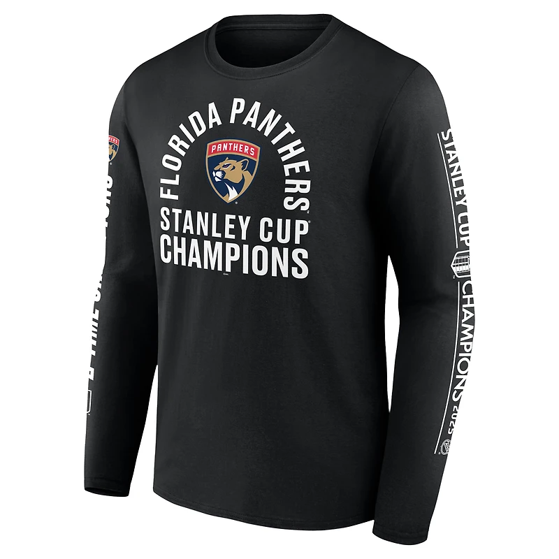 T-shirt à manches longues noir Fanatics pour homme, Panthers de la Floride, doubles champions Coupe Stanley, Conquest