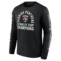 T-shirt à manches longues noir Fanatics pour homme, Panthers de la Floride, doubles champions Coupe Stanley, Conquest