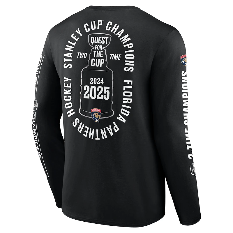 T-shirt à manches longues noir Fanatics pour homme, Panthers de la Floride, doubles champions Coupe Stanley, Conquest