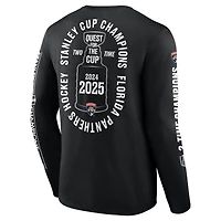 T-shirt à manches longues noir Fanatics pour homme, Panthers de la Floride, doubles champions Coupe Stanley, Conquest