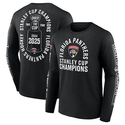 T-shirt à manches longues noir Fanatics pour homme, Panthers de la Floride, doubles champions Coupe Stanley, Conquest