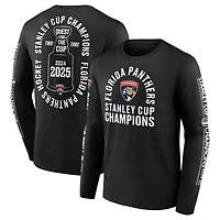 T-shirt à manches longues noir Fanatics pour homme, Panthers de la Floride, doubles champions Coupe Stanley, Conquest