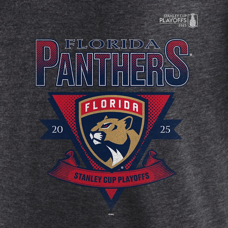 T-shirt tri-blend pour homme Fanatics Heather Charcoal des Panthers de la Floride, éliminatoires Coupe Stanley 2025, avec barre transversale