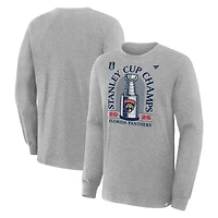 T-shirt à manches longues Fanatics Heather Grey pour homme, Panthers de la Floride, champions Coupe Stanley 2025, vestiaire