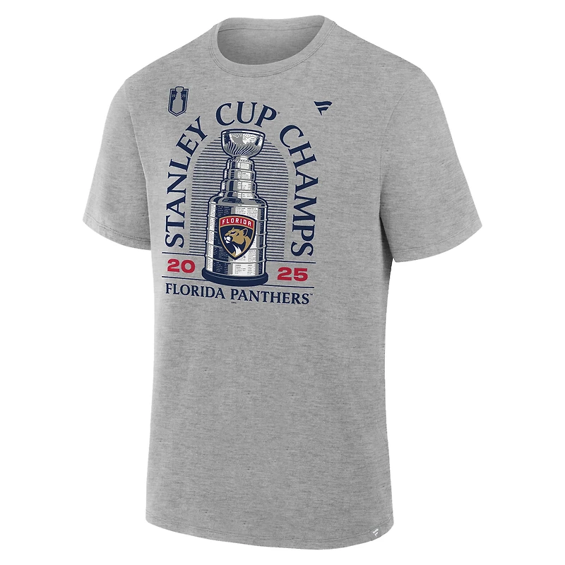 T-shirt Fanatics Heather Grey pour homme, champion de la Coupe Stanley 2025 des Panthers Floride, le vestiaire