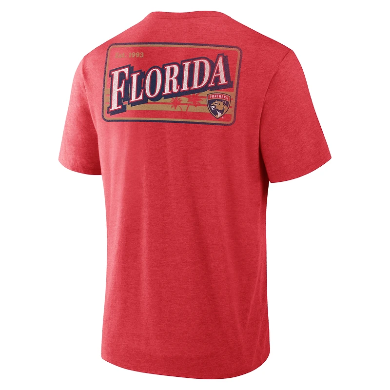 Men's Fanatics Heather Red Florida Panthers Fan Lanes Tri-Blend T-Shirt